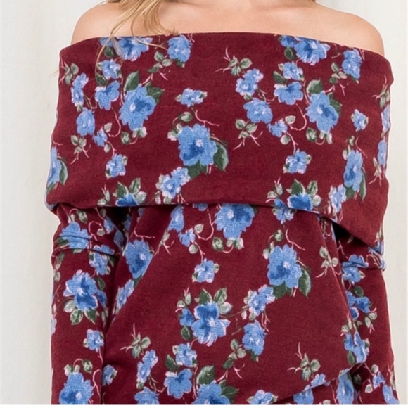 NWT- Extremely Soft “Cherish” Floral Off the Shoulder Sweater - Picture 4 of 5